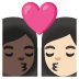 👩🏿‍❤️‍💋‍👩🏻 kiss: woman, woman, dark skin tone, light skin tone display on Google